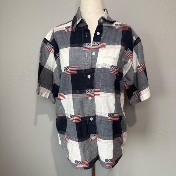 Company One Tops - Company One Petites Patriotic Plaid Button-Up Shirt